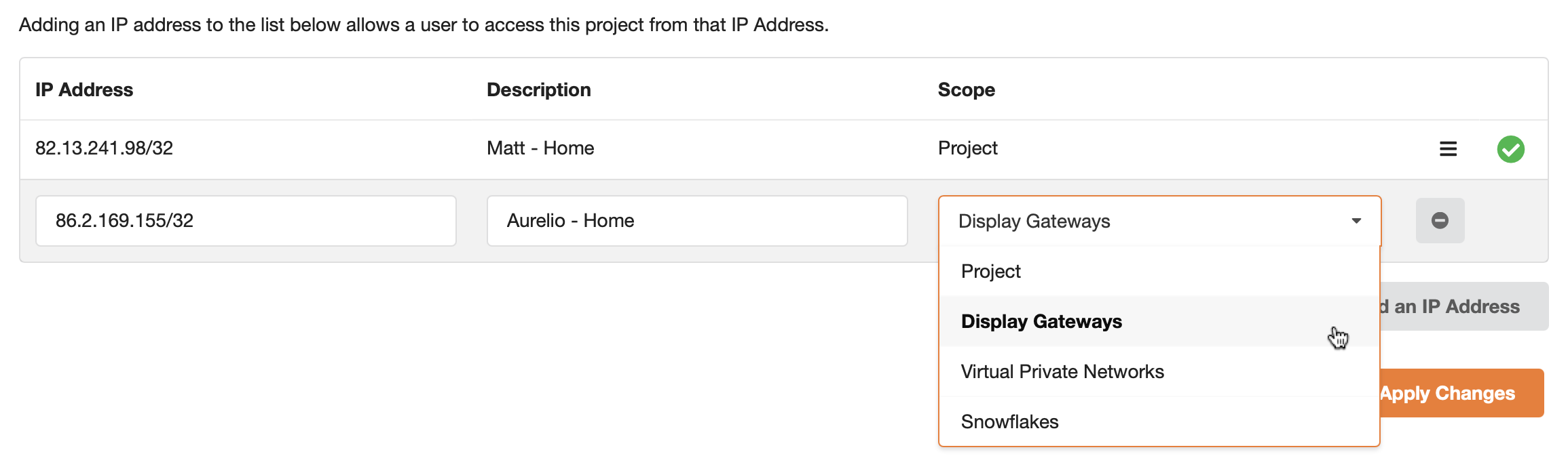 Adding an entry in the allow list
