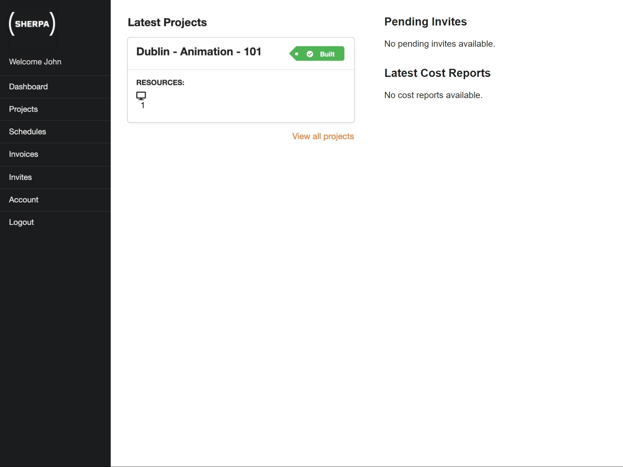 Dashboard recent project