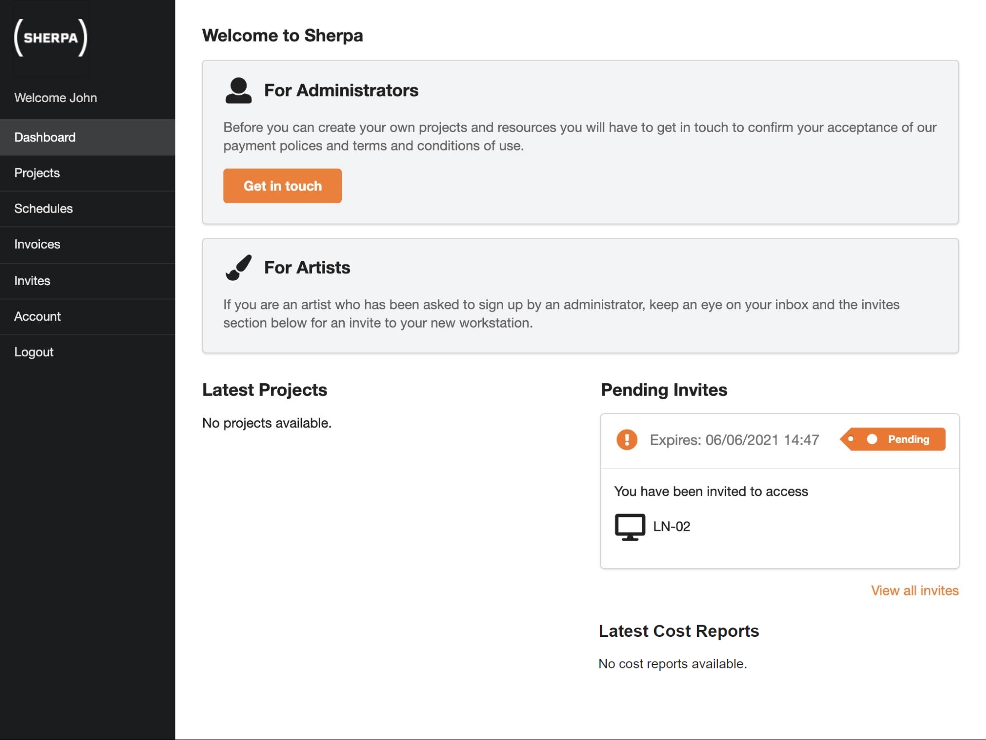Pending invite on dashboard